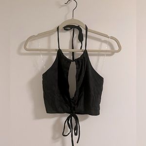 Black Halter Crop Top Faux Suede